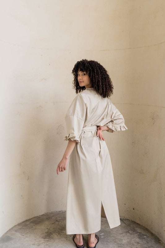 ORGANIC OVERSIZED GABARDIN STONE DRESS