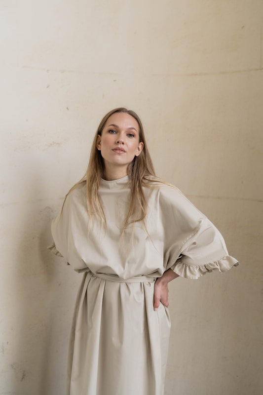 ORGANIC OVERSIZED GABARDIN STONE DRESS