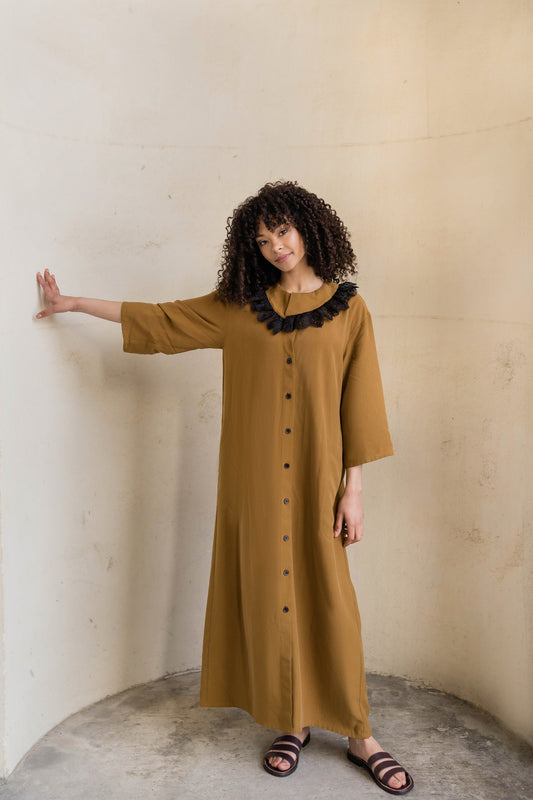 CLAY KAFTAN DRESS BROWN